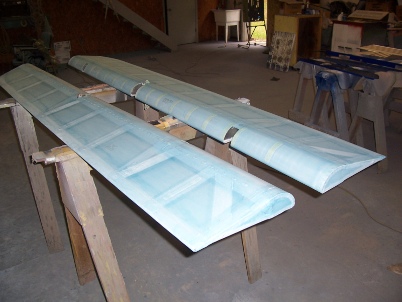 Ailerons ready for dope spraying