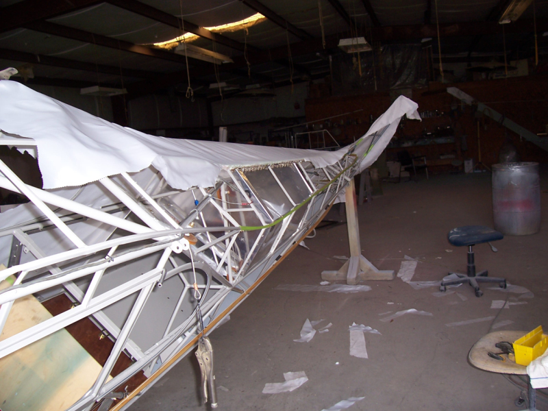 Fuselage fabric going on 2