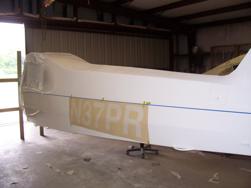 Preparing for blue on fuselage